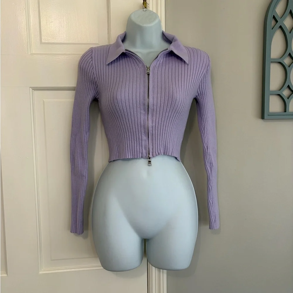 Forever 21 Lavender Ribbed Zip-Up Shirt - Picture 1 of 5